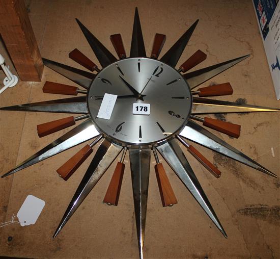 1960s Sunburst clock & wall coat hanger